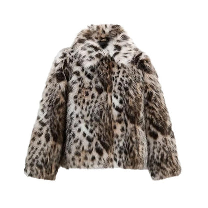 Manteau chaud décontracté à col pour femme – imprimé léopard