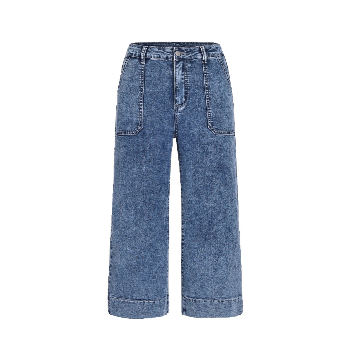 Pantalon court à jambe droite et large, style français, effet affinant