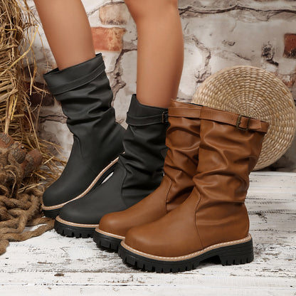 Bottes thermiques doublées style coréen, au-dessus du genou – automne/hiver