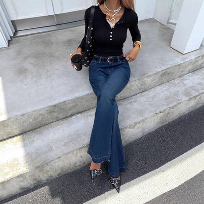 Culotte en jean longue et polyvalente à effet affinant