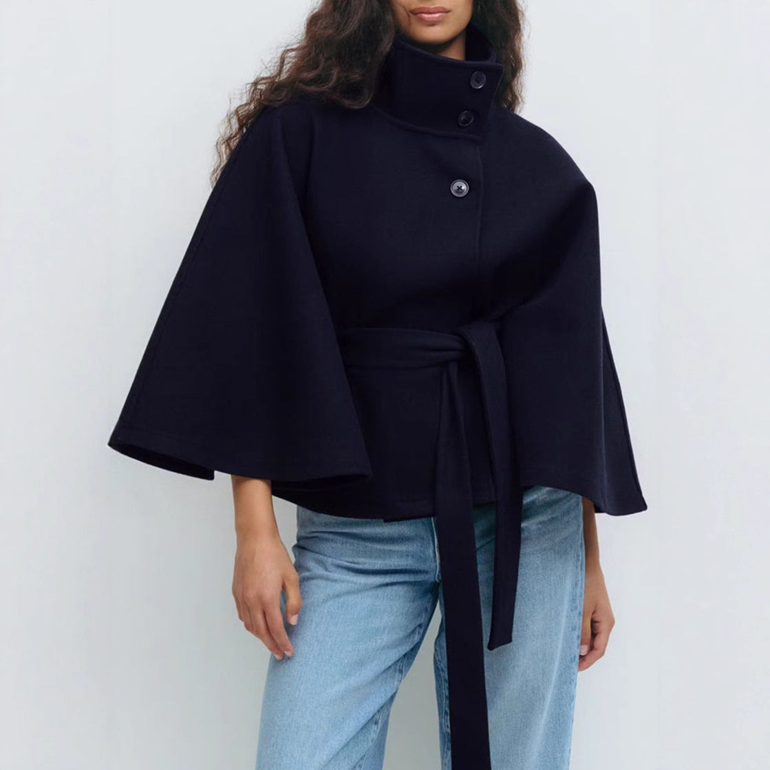 Manteau d'Hiver Élégant à Manches Chauve-souris et Ceinture
