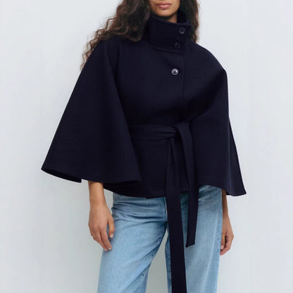 Manteau d'Hiver Élégant à Manches Chauve-souris et Ceinture