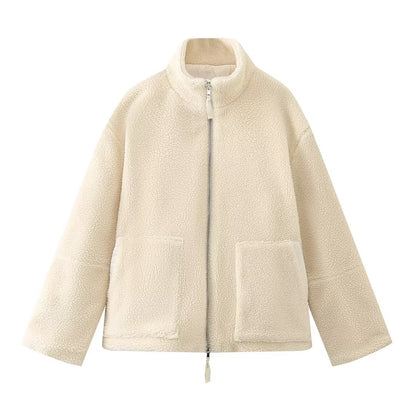 Manteau d’hiver pour femme en laine d’agneau, col roulé