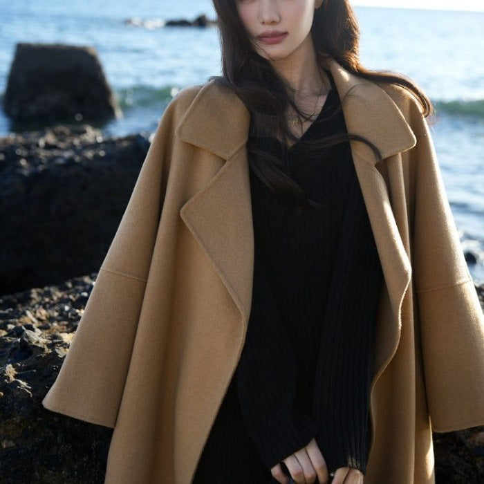 Manteau en laine du Nouvel An avec doublure en duvet pour femme – Modèle long