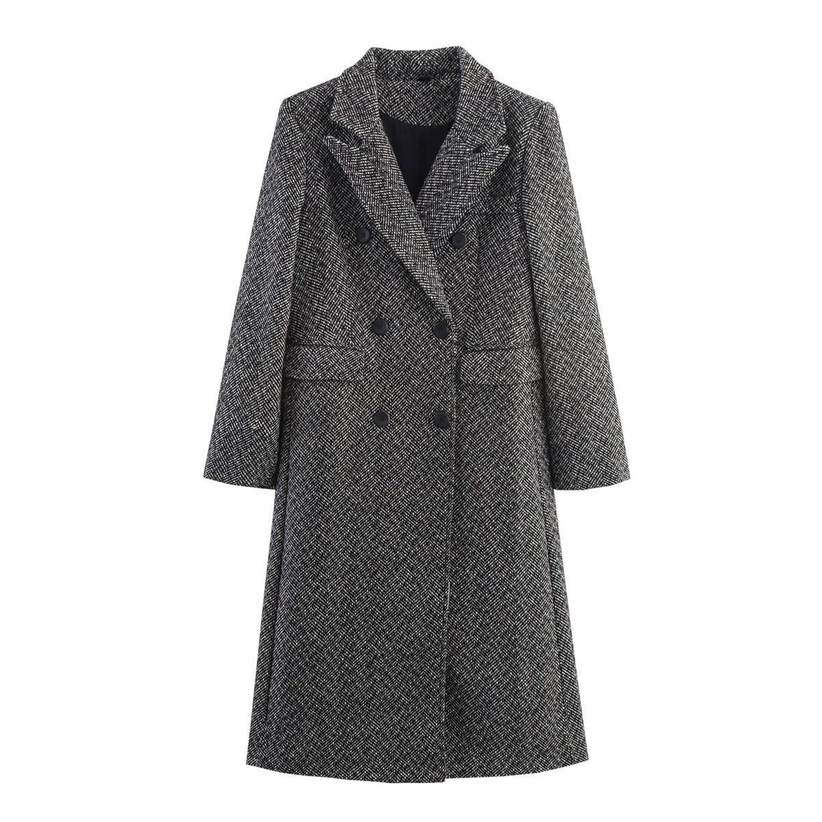 Manteau Long en Laine à Chevrons pour Femme – Style British et Coupe Ample