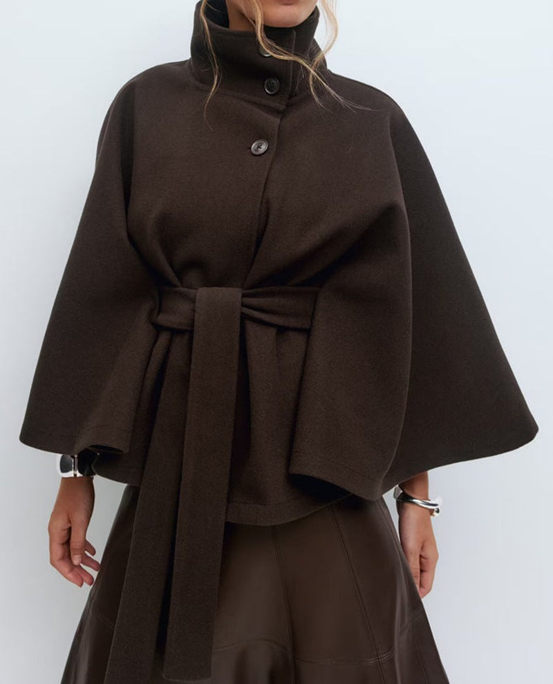 Manteau d'Hiver Élégant à Manches Chauve-souris et Ceinture