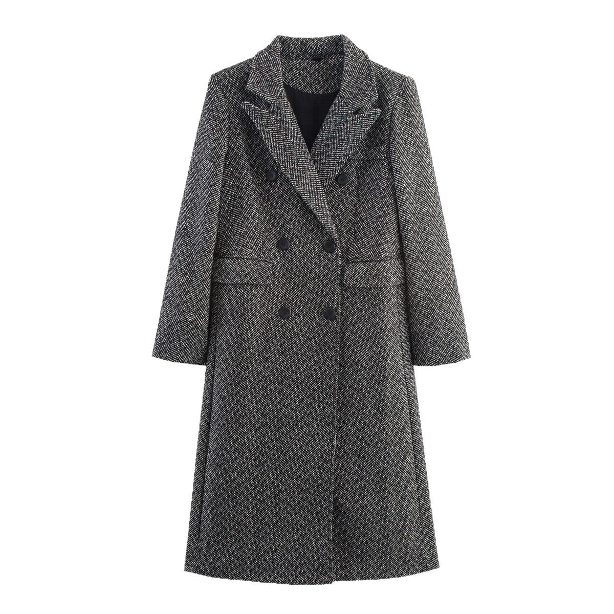 Manteau Long en Laine à Chevrons pour Femme – Style British et Coupe Ample