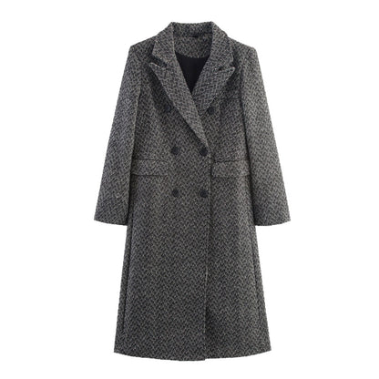 Manteau Long en Laine à Chevrons pour Femme – Style British et Coupe Ample