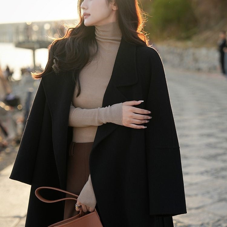 Manteau en laine du Nouvel An avec doublure en duvet pour femme – Modèle long