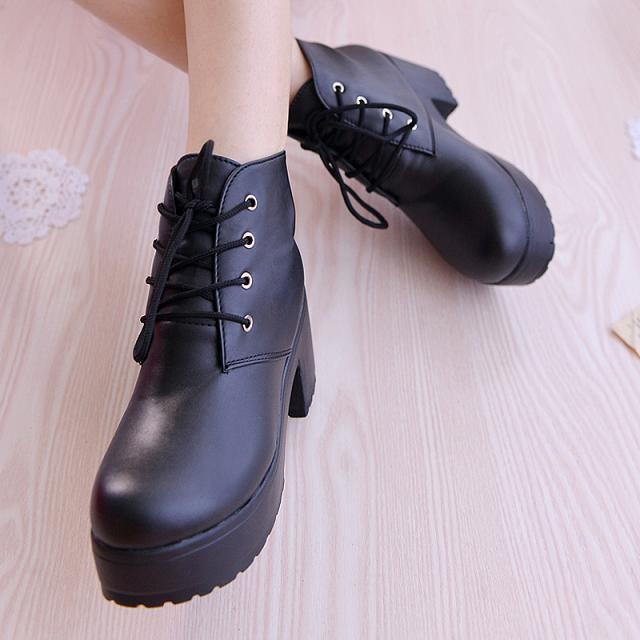 Bottines femme casual à bout rond – semelle épaisse confortable