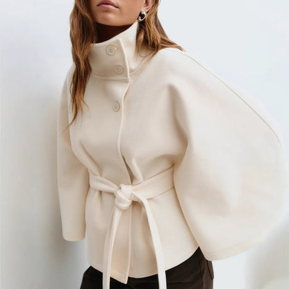 Manteau d'Hiver Élégant à Manches Chauve-souris et Ceinture
