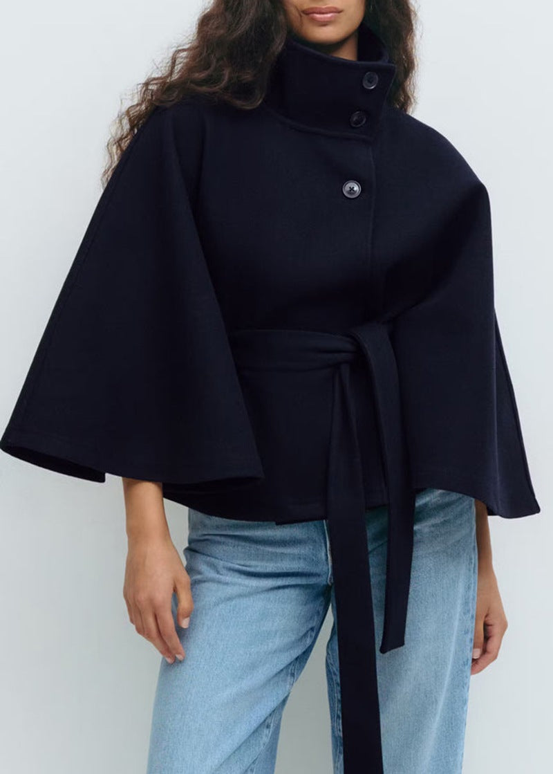 Manteau d'Hiver Élégant à Manches Chauve-souris et Ceinture