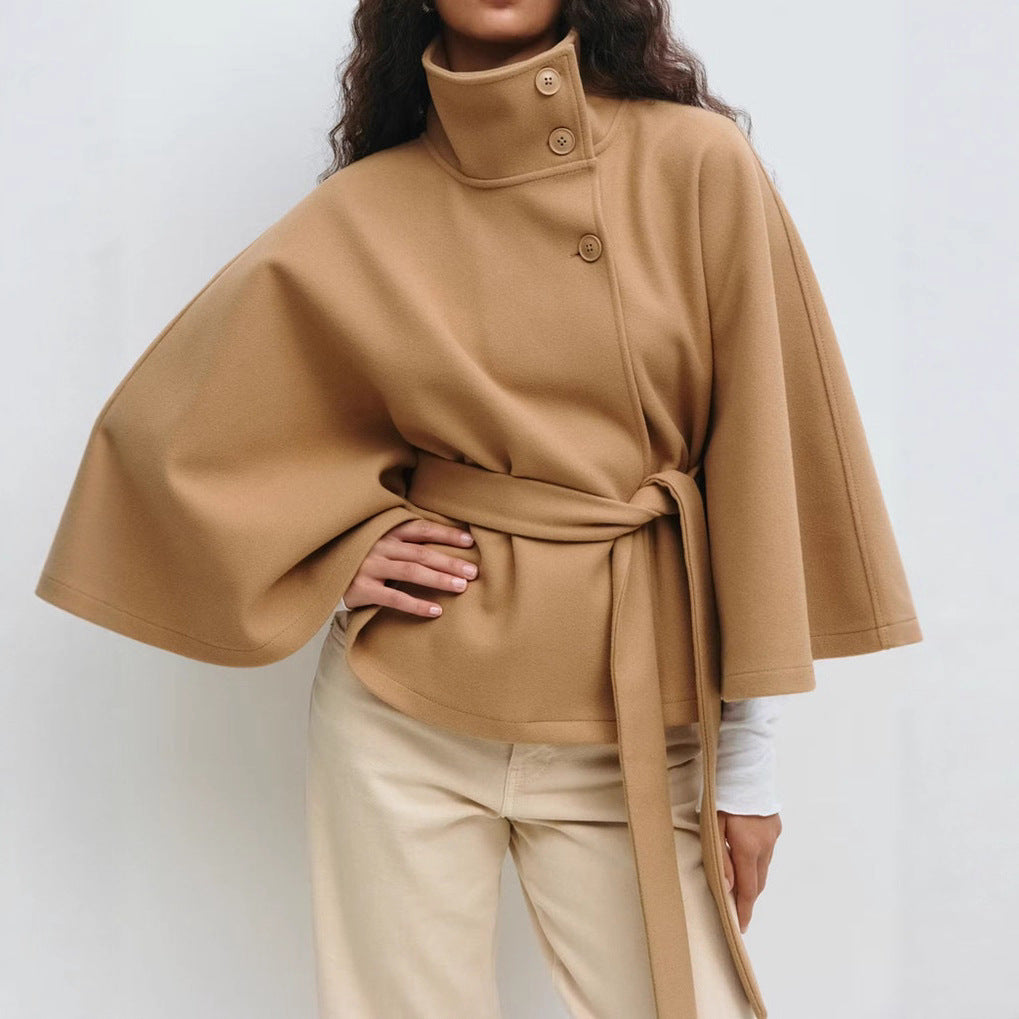 Manteau d'Hiver Élégant à Manches Chauve-souris et Ceinture
