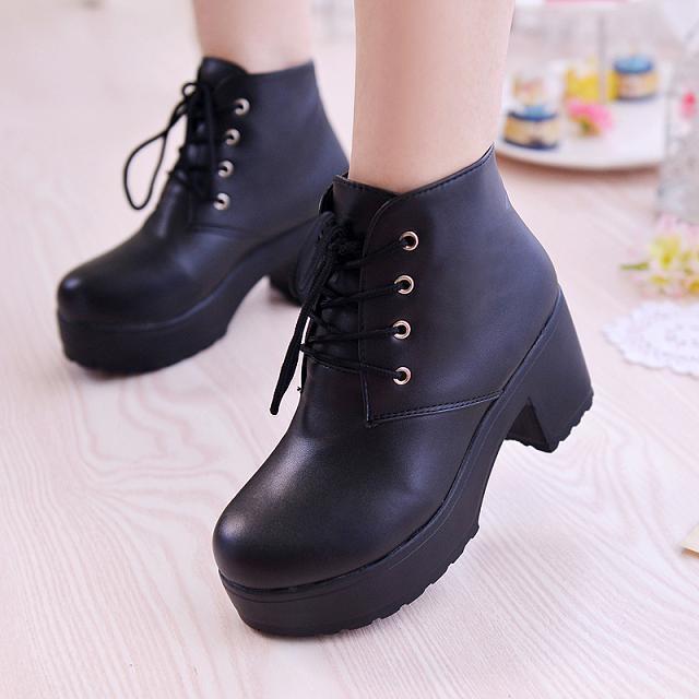 Bottines femme casual à bout rond – semelle épaisse confortable
