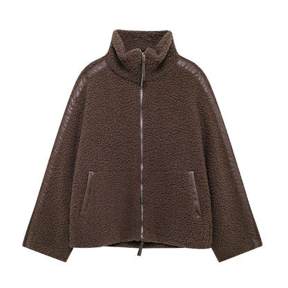 Manteau d’hiver pour femme en laine d’agneau, col roulé