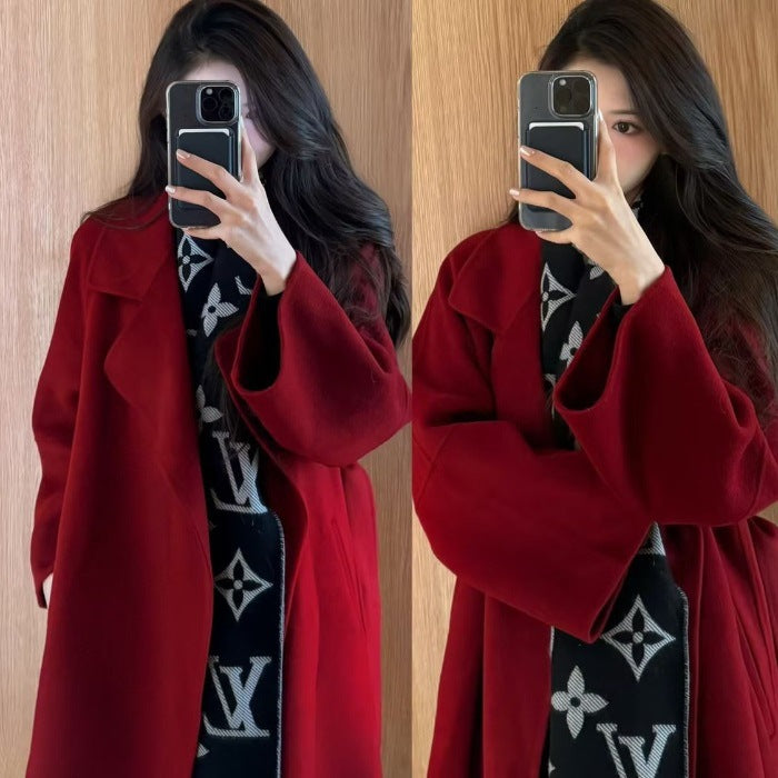 Manteau en laine du Nouvel An avec doublure en duvet pour femme – Modèle long