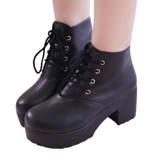 Bottines femme casual à bout rond – semelle épaisse confortable