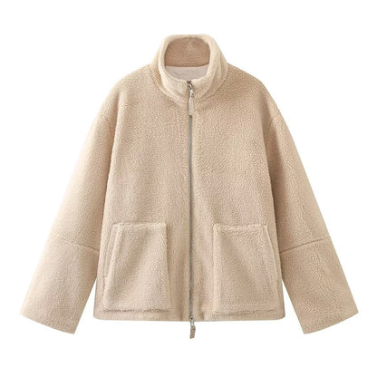 Manteau d’hiver pour femme en laine d’agneau, col roulé