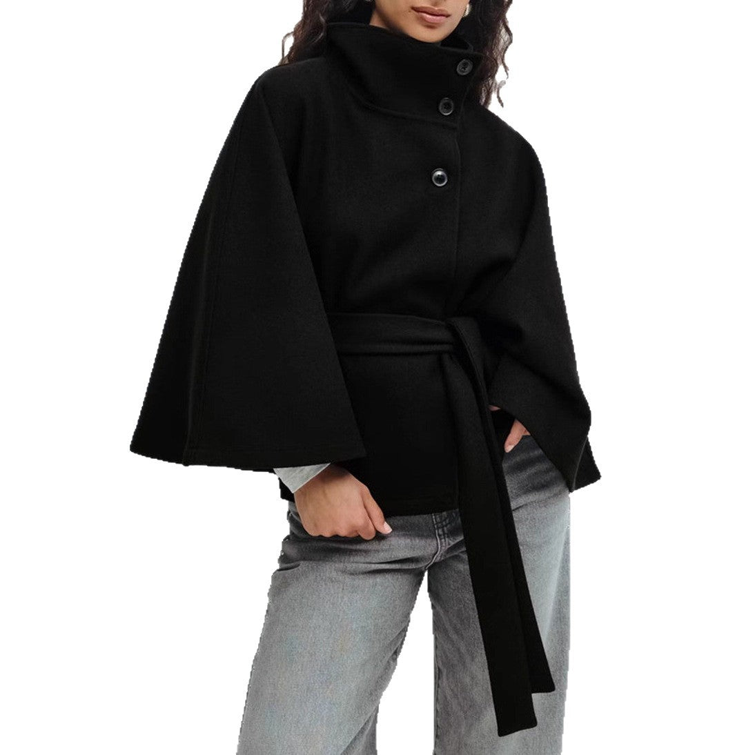 Manteau d'Hiver Élégant à Manches Chauve-souris et Ceinture