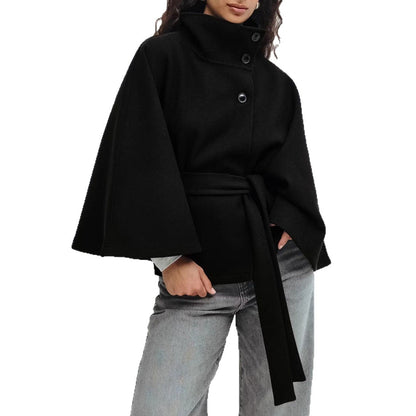Manteau d'Hiver Élégant à Manches Chauve-souris et Ceinture